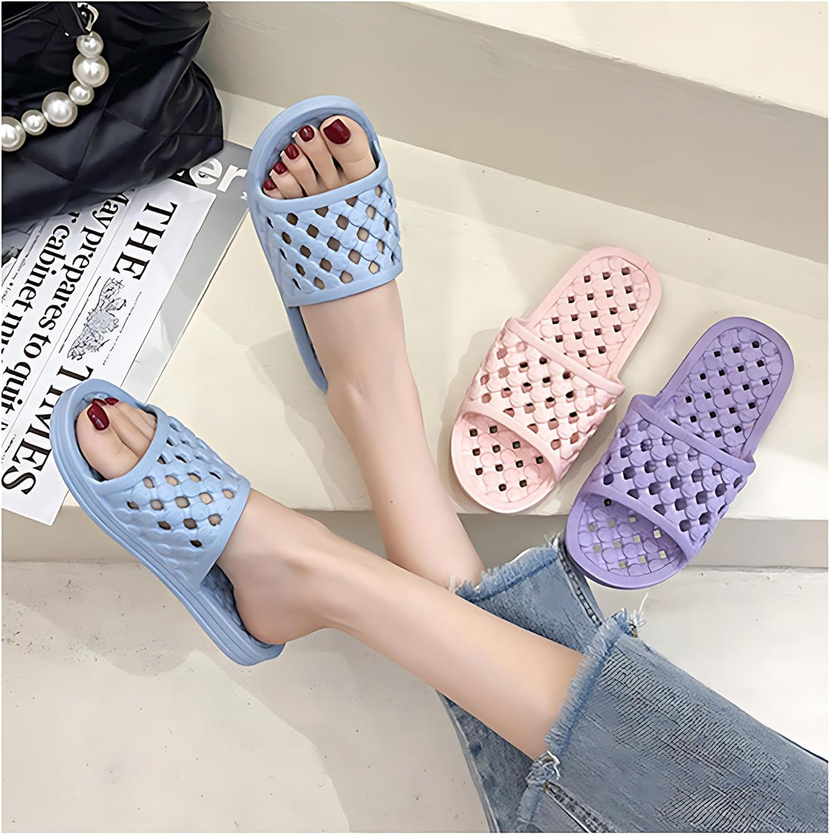 Shower Shoes Quick Drying Slippers for Women Men, Non Slip House Shoes Cushioned Thick Sole Bathroom Slippers Indoor Outdoor Soft Platform Sandals for Living Room College Dorm Beach SPA Gym Pool
