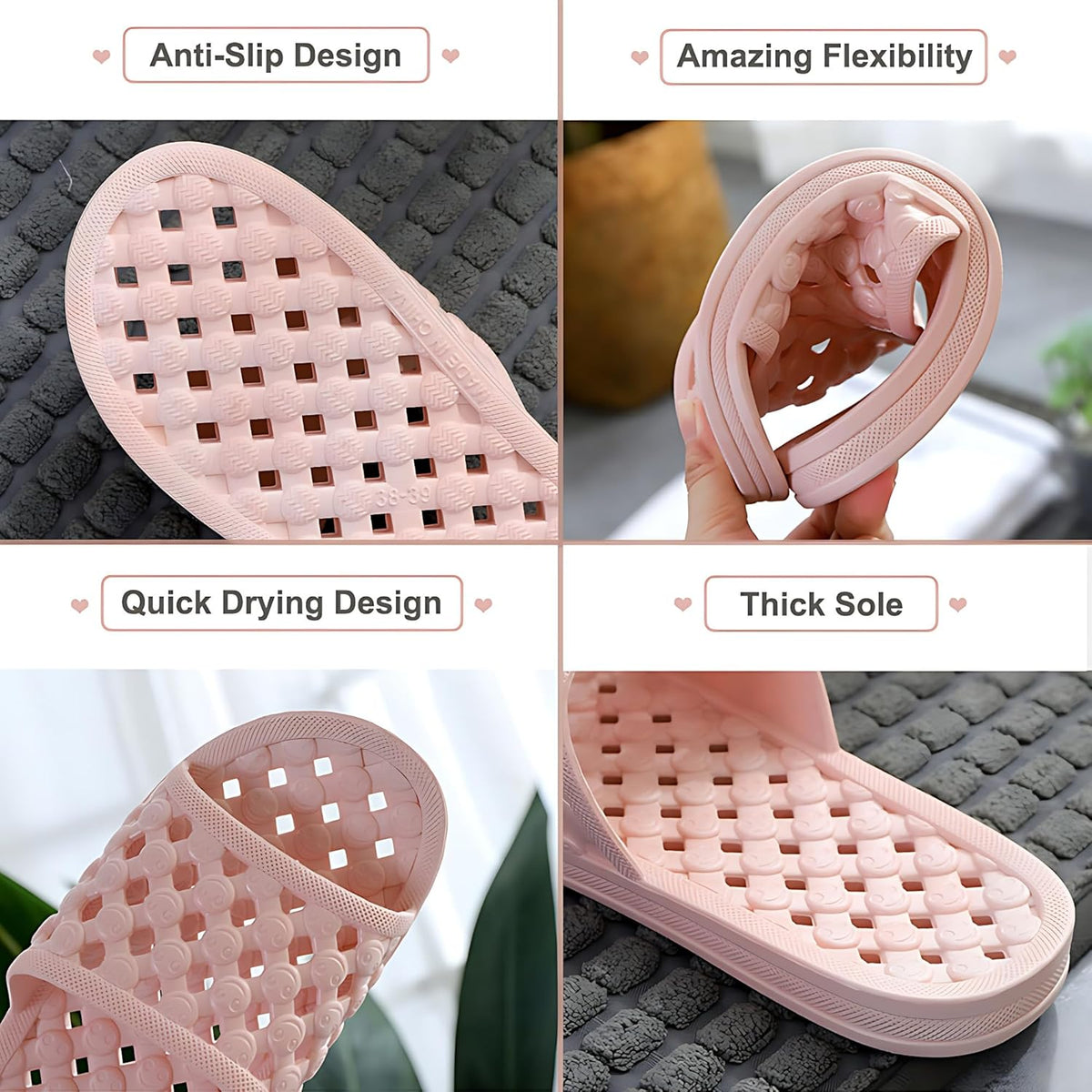 Shower Shoes Quick Drying Slippers for Women Men, Non Slip House Shoes Cushioned Thick Sole Bathroom Slippers Indoor Outdoor Soft Platform Sandals for Living Room College Dorm Beach SPA Gym Pool