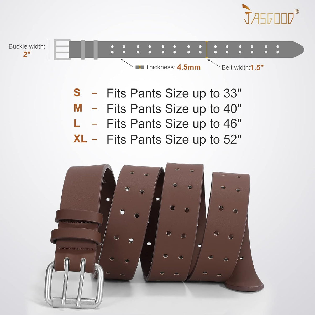 Men Double Prong PU Leather Belt Casual Work Heavy Duty Belt Double Grommet Holes Belt for Jeans
