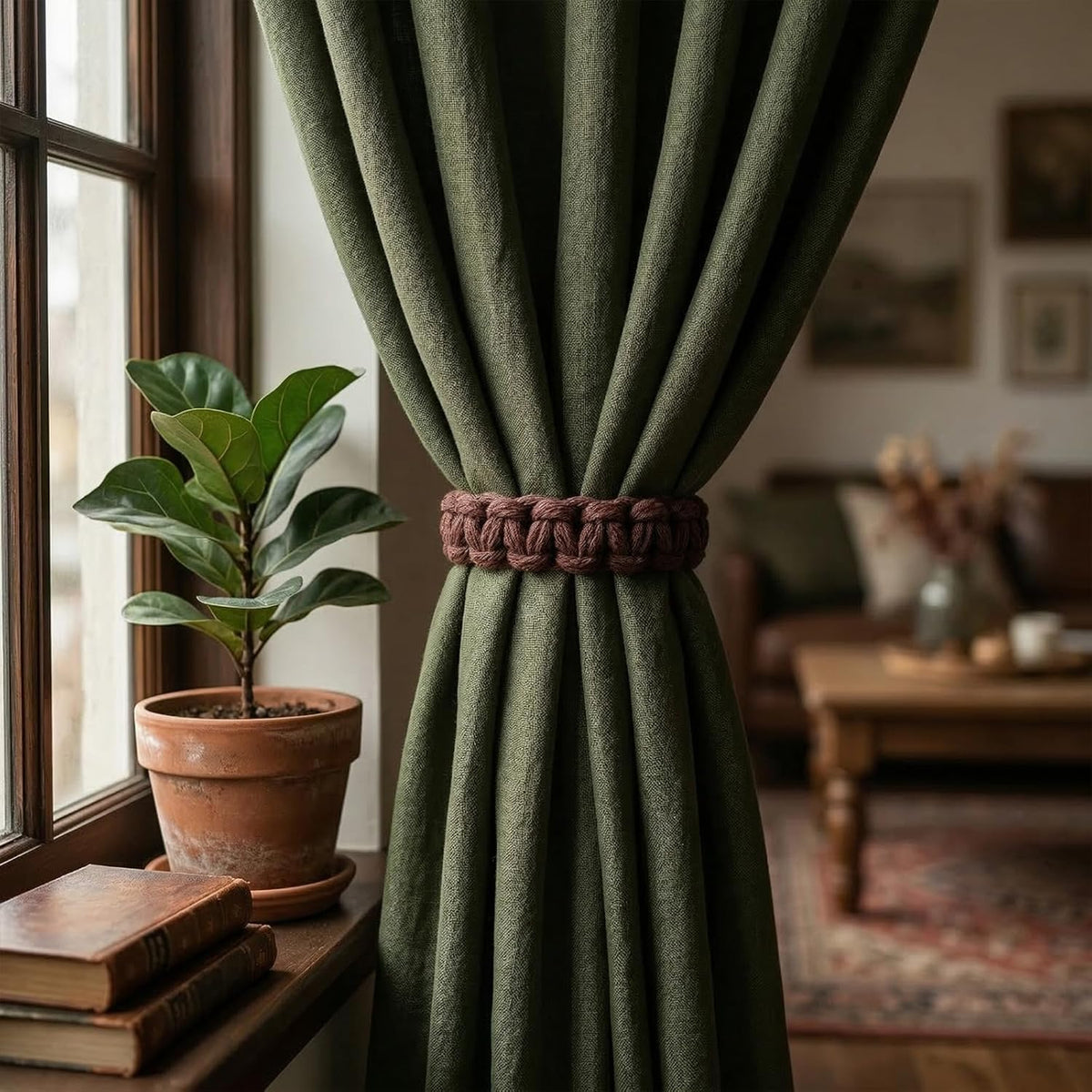 4 Pack Braided Curtain Tiebacks Boho Elegant Rustic Curtain Holdbacks Tie Backs Holders Set Simple Light Weight Drapes Decorative Accessories Handmade for Home Office Bedroom Window