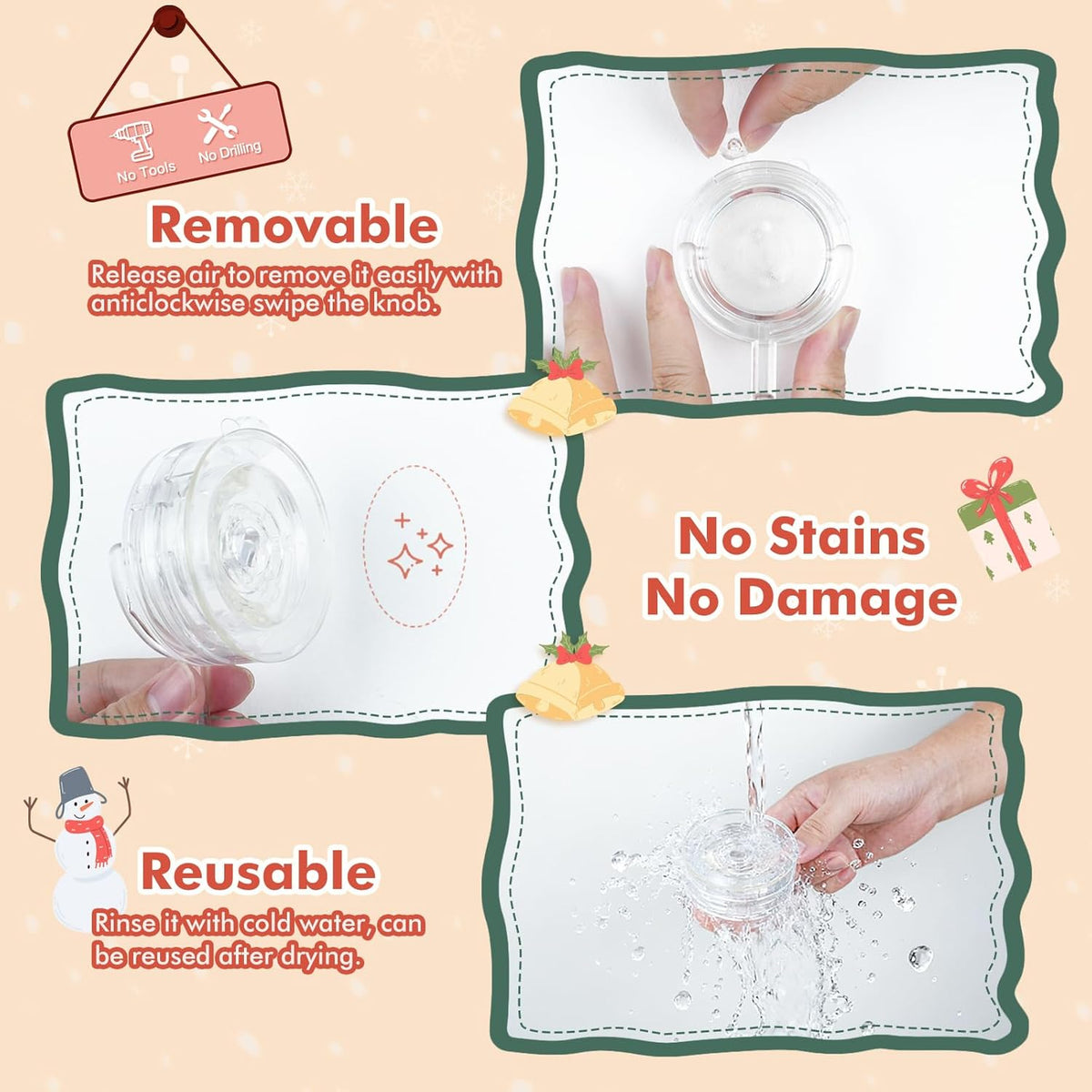 Wreath Hanger, Large Twist Lock Suction Cup Wreath Hooks, Heavy Duty, 22 LB Capacity, Removable and Reusable, Round, Clear, 2 Pcs