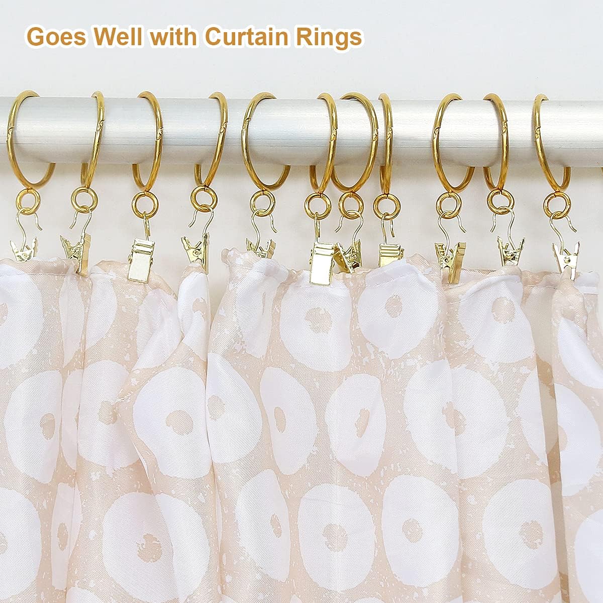 Small Curtain Clips Gold - 100 Pack Stainless Steel Curtain Hooks for Hanging Party String Lights Indoor, Art Crafts, Christmas Wedding Decoration (Light Gold)
