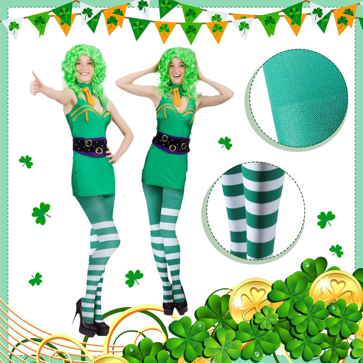 2 Pairs Women's St Patricks Striped Tights Leggings Length Stocking for St Patricks Party Dress up Accessories