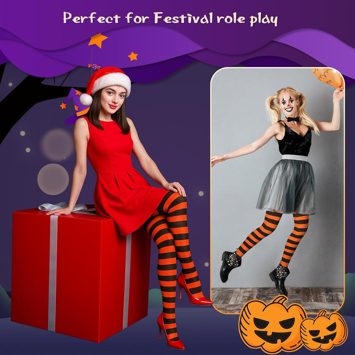 3 Pairs Mardi Gras Striped Tights for Women Elastic Striped Leggings Footed Tights for Mardi Gras Costume