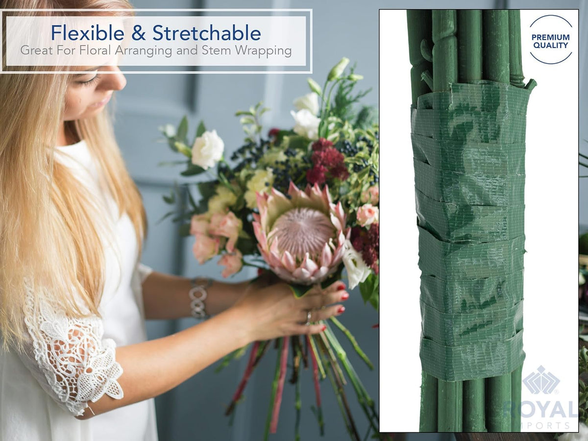 Floral Tape Green, Flower Stem Wrap Adhesive Waterproof Florist Tape for Decorative Bouquets Arranging and Crafts - 0.5" (60 Yd/180Ft) - 1 Roll
