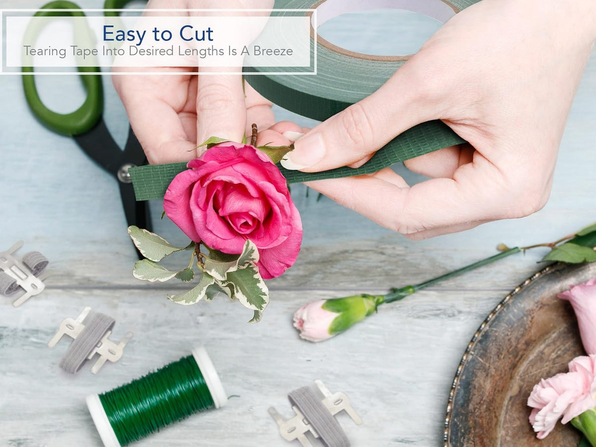 Floral Tape Green, Flower Stem Wrap Adhesive Waterproof Florist Tape for Decorative Bouquets Arranging and Crafts - 0.5" (60 Yd/180Ft) - 1 Roll