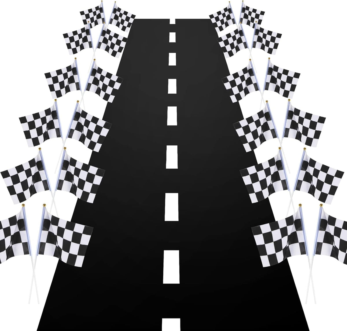 Race Car Party Decorations Racetrack Floor Runner 13 ft Road Track with 12 Checkered Racing Flags Birthday Party Supplies Racing Theme Entrance Decoration
