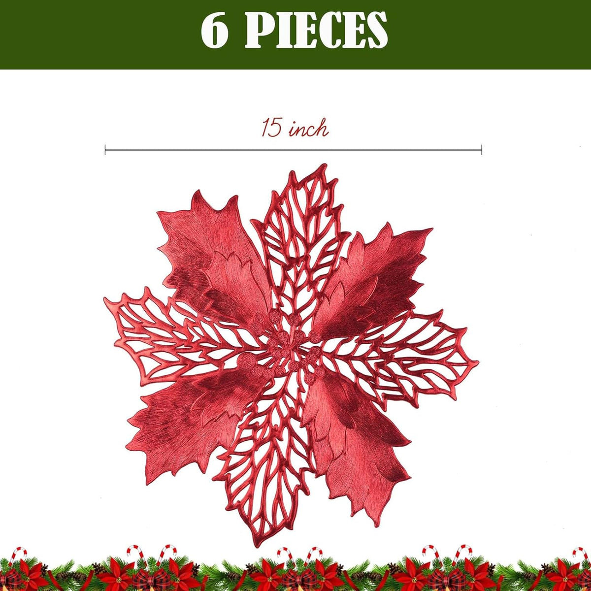 Round Vinyl Metallic Placemats Set of 6 Heat-Resistant Decorative Non-Slip 15 inches Table Mats Place Mats (red Flower)