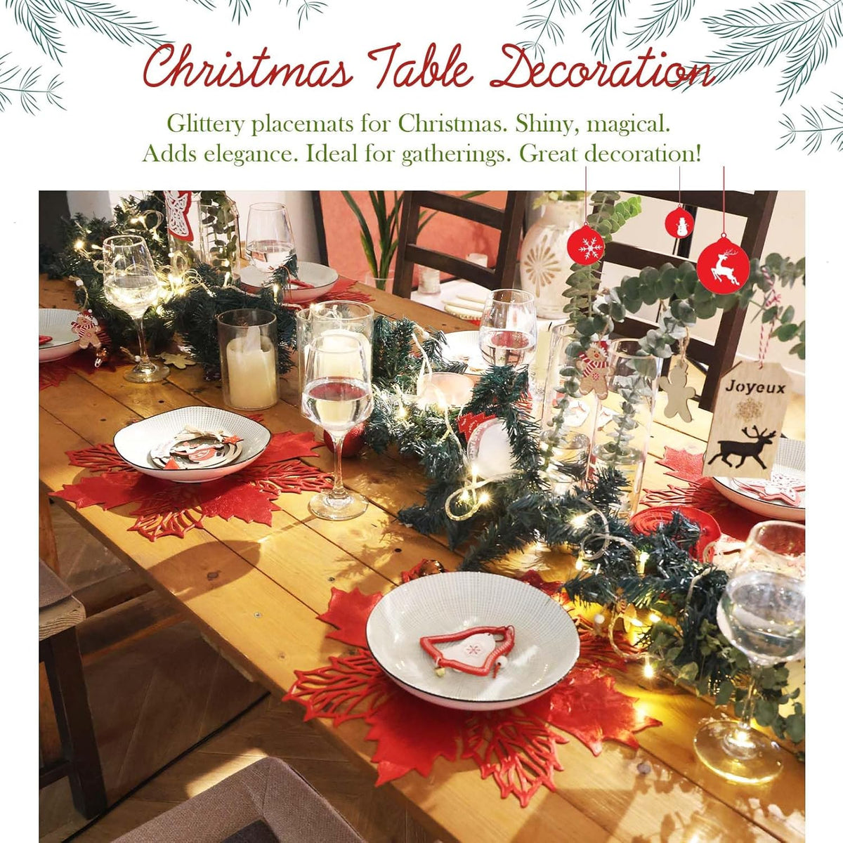 Round Vinyl Metallic Placemats Set of 6 Heat-Resistant Decorative Non-Slip 15 inches Table Mats Place Mats (red Flower)