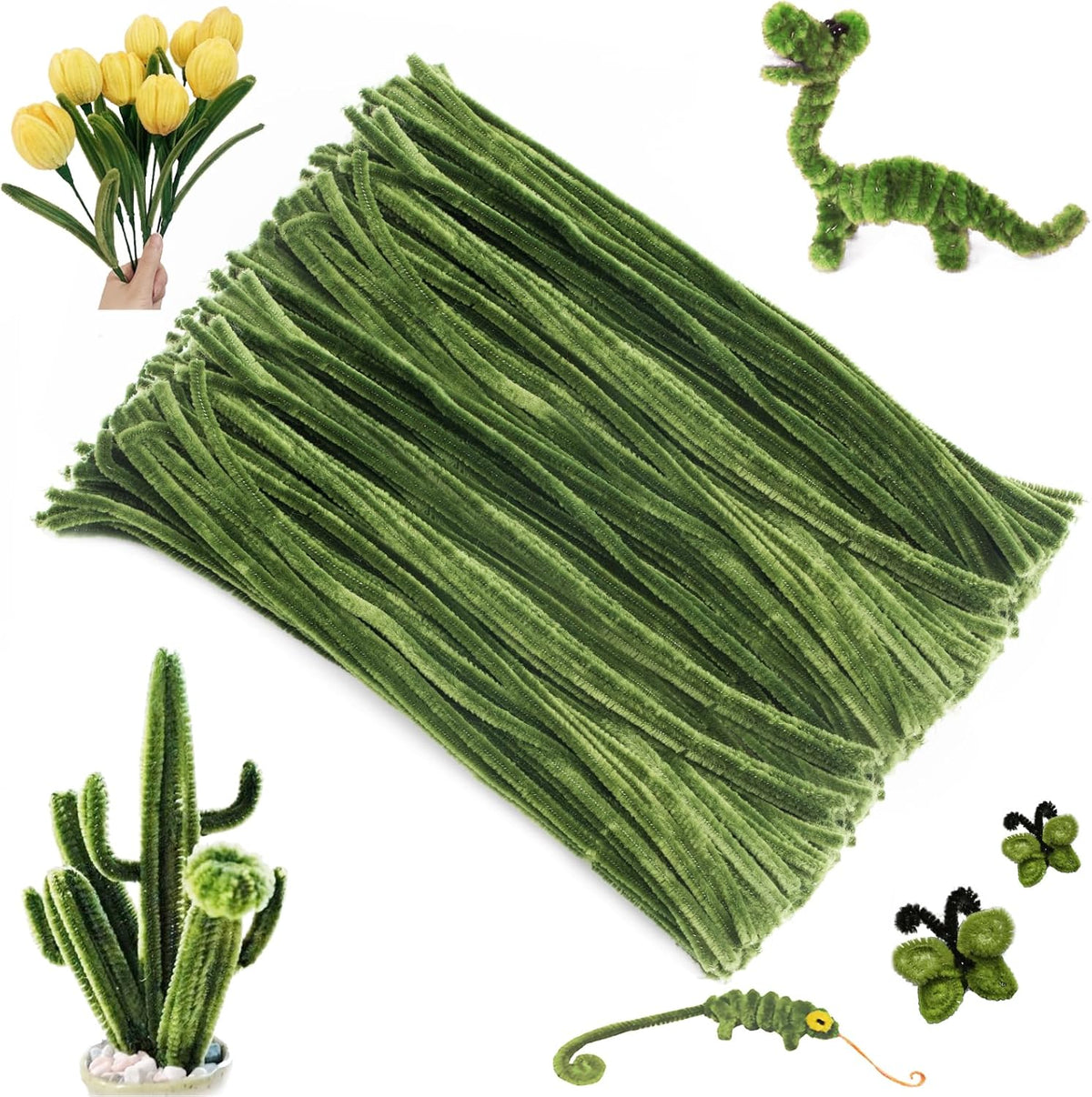200Pcs Christmas Green Pipe Cleaners - Crafting Pipe Cleaners Chenille Stems, 12 Inch Home Arts Chenille Stems for DIY Crafts, New Year Winter Decor, Holiday Decor