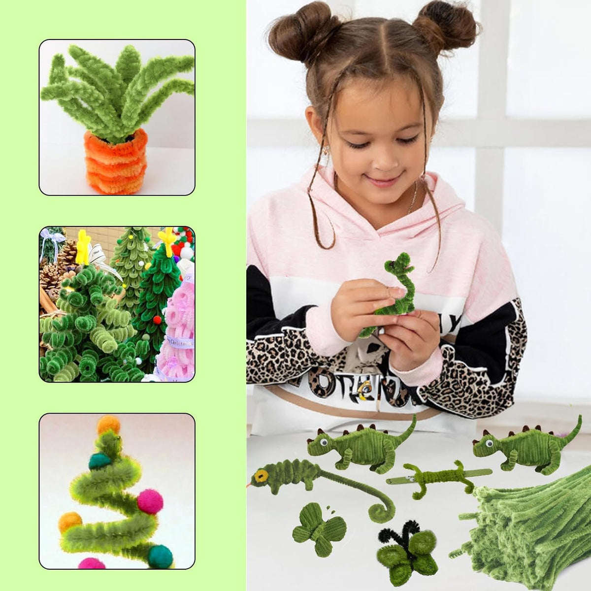 200Pcs Christmas Green Pipe Cleaners - Crafting Pipe Cleaners Chenille Stems, 12 Inch Home Arts Chenille Stems for DIY Crafts, New Year Winter Decor, Holiday Decor