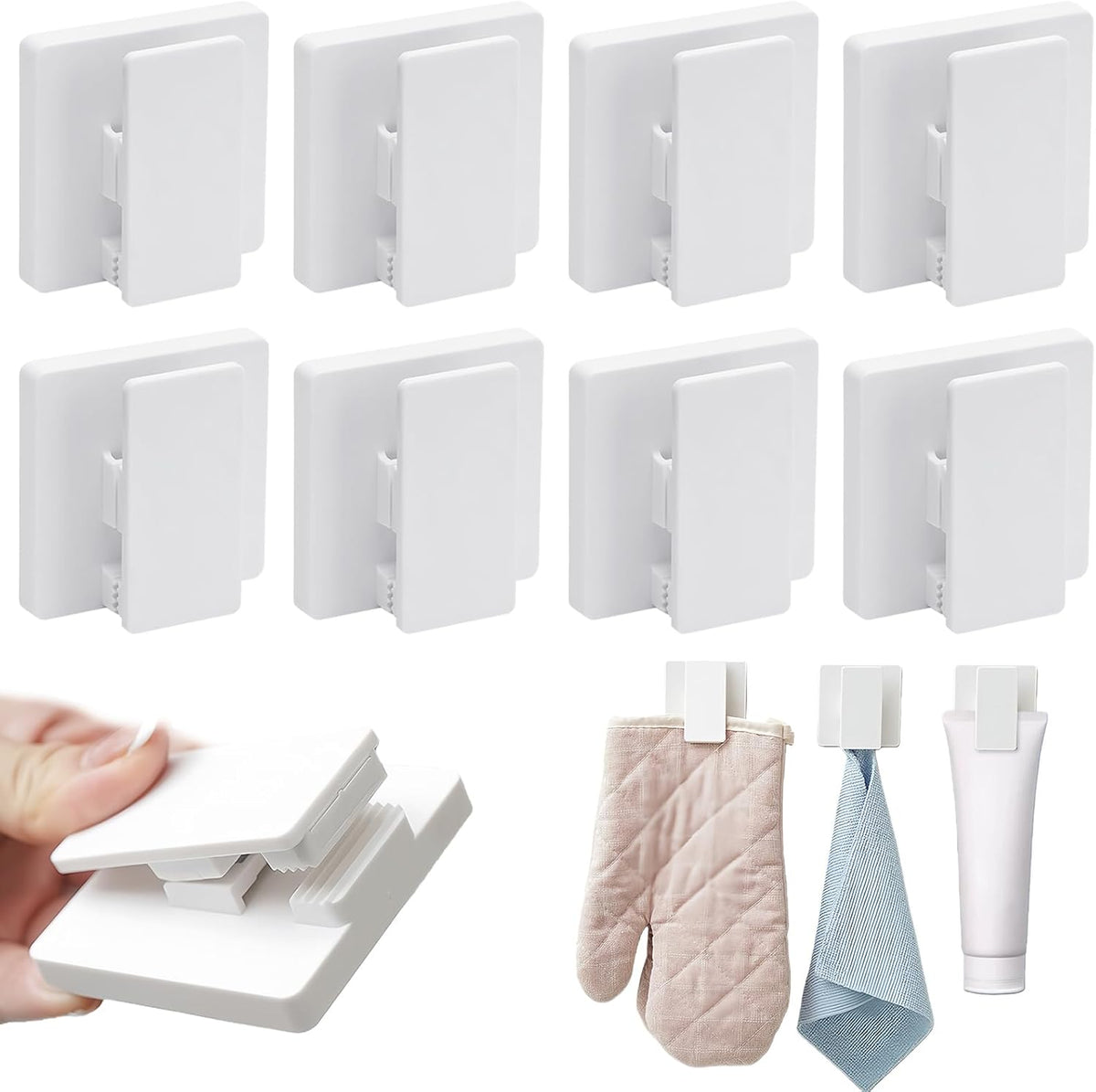 8 Pack Large Self Adhesive Clips Wall Tapestry Hanger No Drilling Adhesive Towel Holder Wall Tapestry Clips for Hanging Posters Photos Postcard Clip for Home Office School Decor (White)