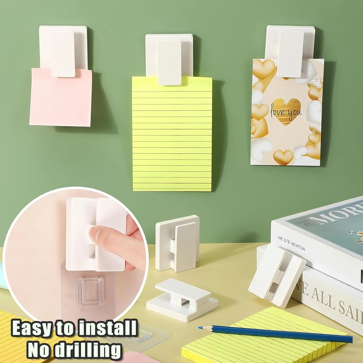 8 Pack Large Self Adhesive Clips Wall Tapestry Hanger No Drilling Adhesive Towel Holder Wall Tapestry Clips for Hanging Posters Photos Postcard Clip for Home Office School Decor (White)