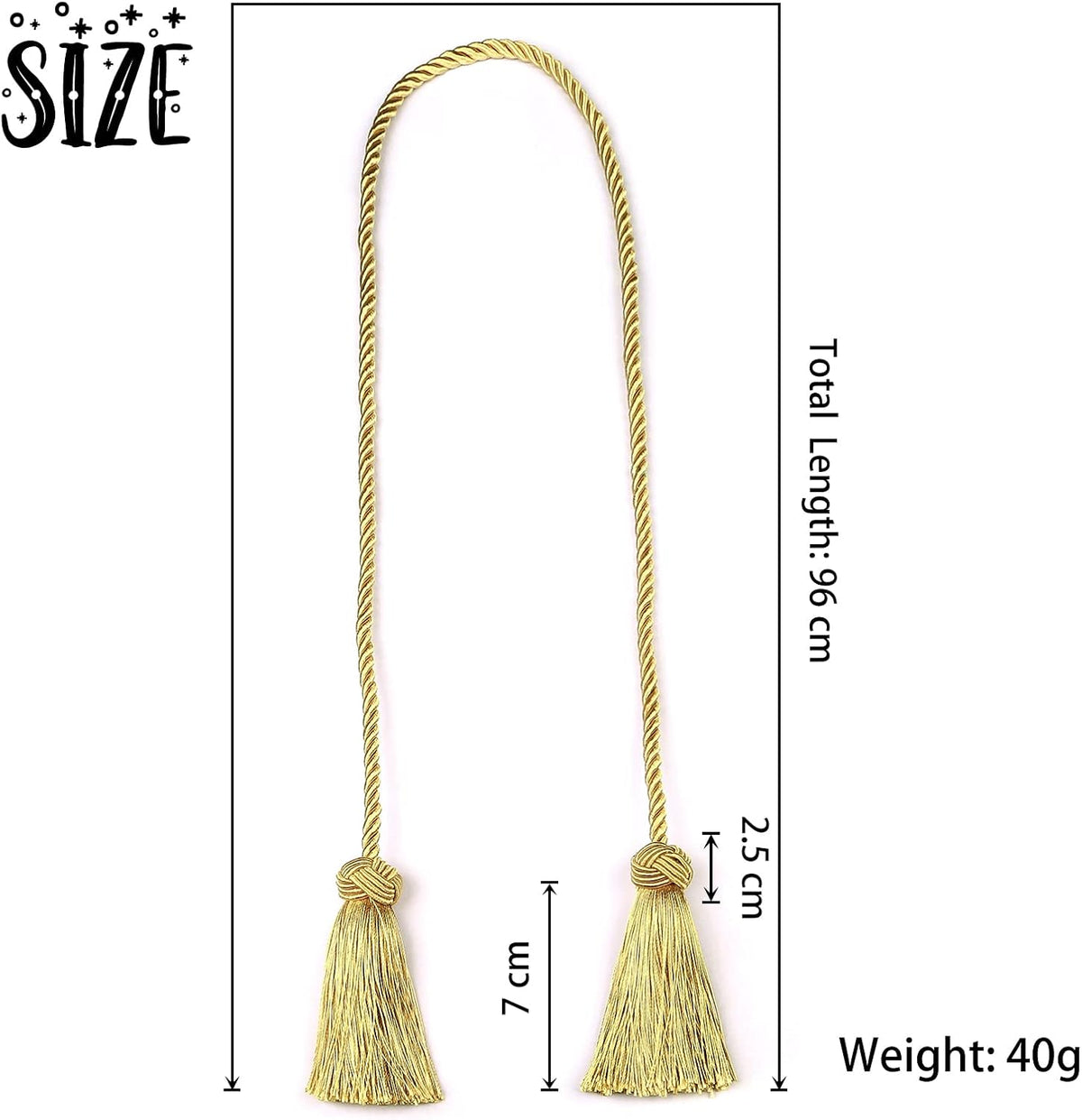 2 Pack Curtain Handmade Tiebacks Decorative Curtain Holdbacks with Tassel (Gold, 2 Pack)