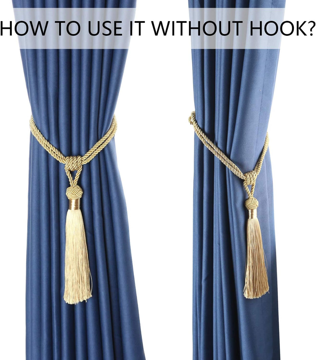 Curtain Tiebacks Hand-Woven Holdbacks Home Decorative Tassels Tiebacks (Gold, 2 Pack)
