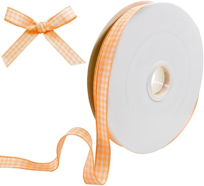Orange Gingham Ribbon, 3/8" x 50 Yards Orange and White Checkered Buffalo Plaid Ribbon for Gift Wrapping Hair Bows DIY Crafts Home Party Decoration