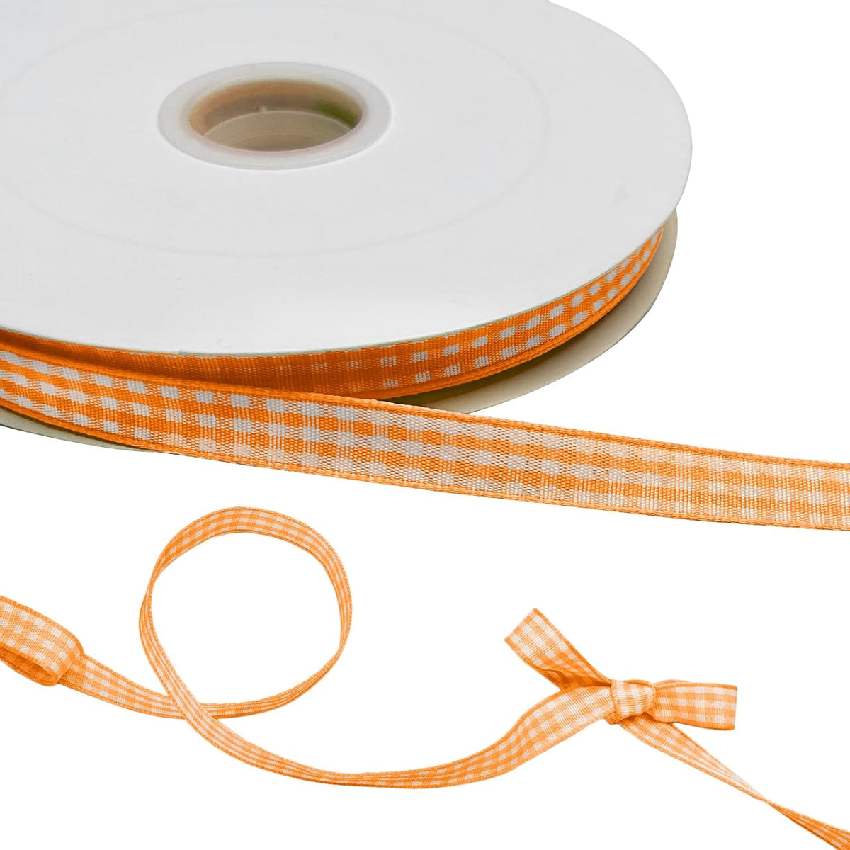 Orange Gingham Ribbon, 3/8" x 50 Yards Orange and White Checkered Buffalo Plaid Ribbon for Gift Wrapping Hair Bows DIY Crafts Home Party Decoration