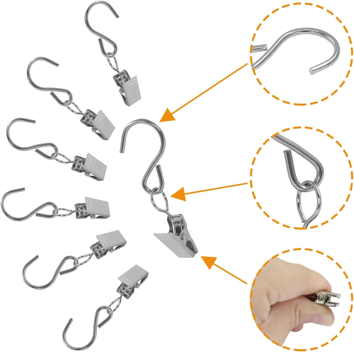 50 Pack Stainless Steel S Hooks Curtain Clips, Hanging Hangers Party Lights Clips, 2.4 Inch Silver Art Craft Display for Home Decor/Party Planners/Garden