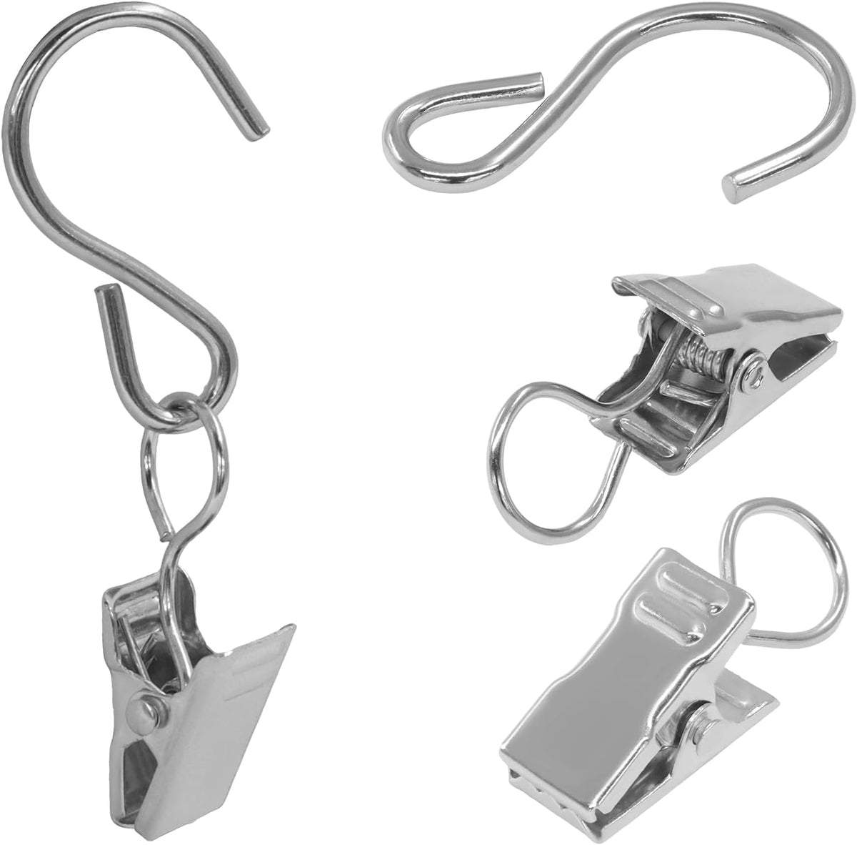 50 Pack Stainless Steel S Hooks Curtain Clips, Hanging Hangers Party Lights Clips, 2.4 Inch Silver Art Craft Display for Home Decor/Party Planners/Garden