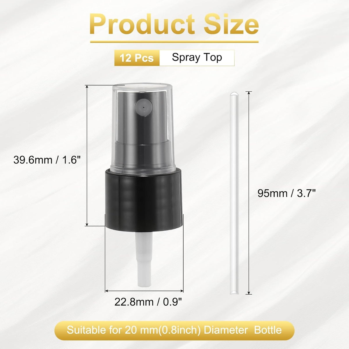 12 Pcs Black Spray Top, 20/410 Fine Mist Sprayer Reusable Replacement Spray Bottle Pump Plastic Top for Cosmetic Perfume and Body Sprays Bottle