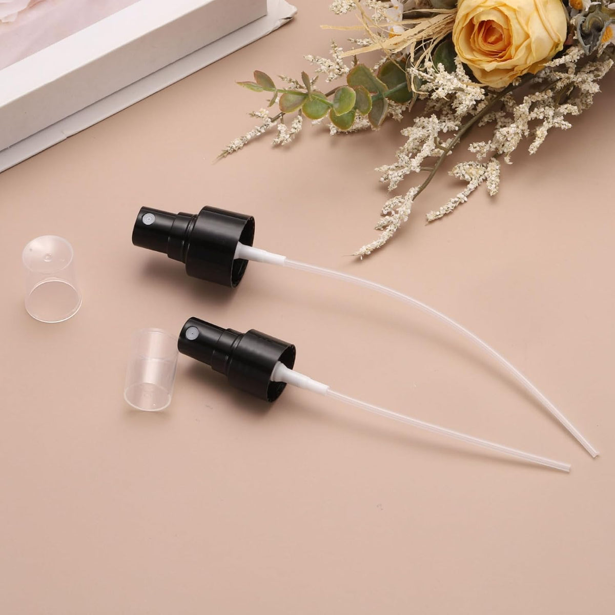 12 Pcs Black Spray Top, 20/410 Fine Mist Sprayer Reusable Replacement Spray Bottle Pump Plastic Top for Cosmetic Perfume and Body Sprays Bottle
