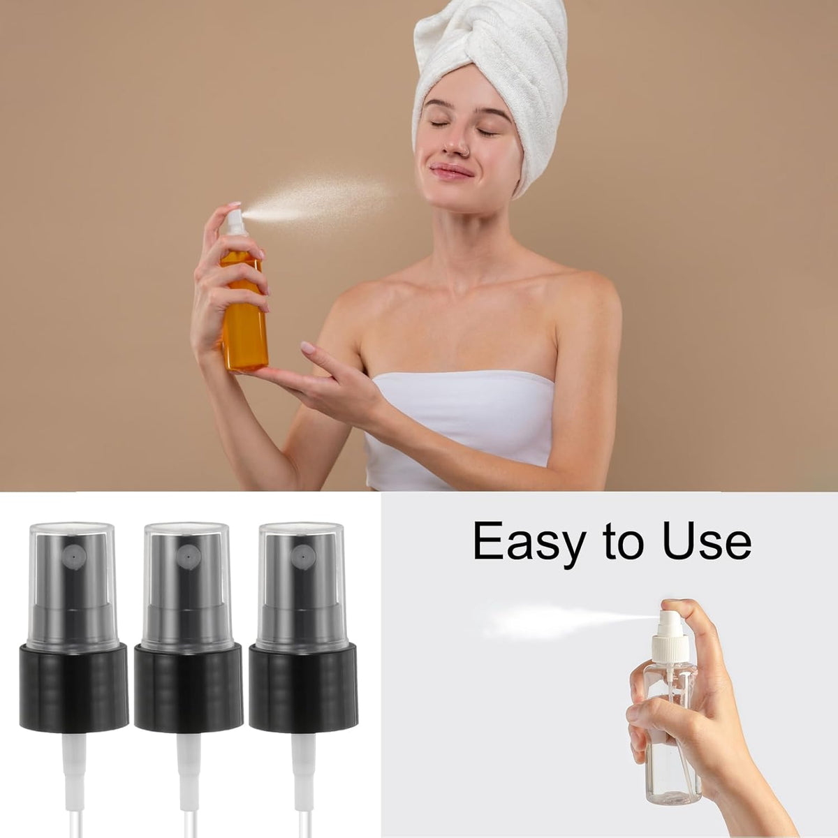 12 Pcs Black Spray Top, 20/410 Fine Mist Sprayer Reusable Replacement Spray Bottle Pump Plastic Top for Cosmetic Perfume and Body Sprays Bottle