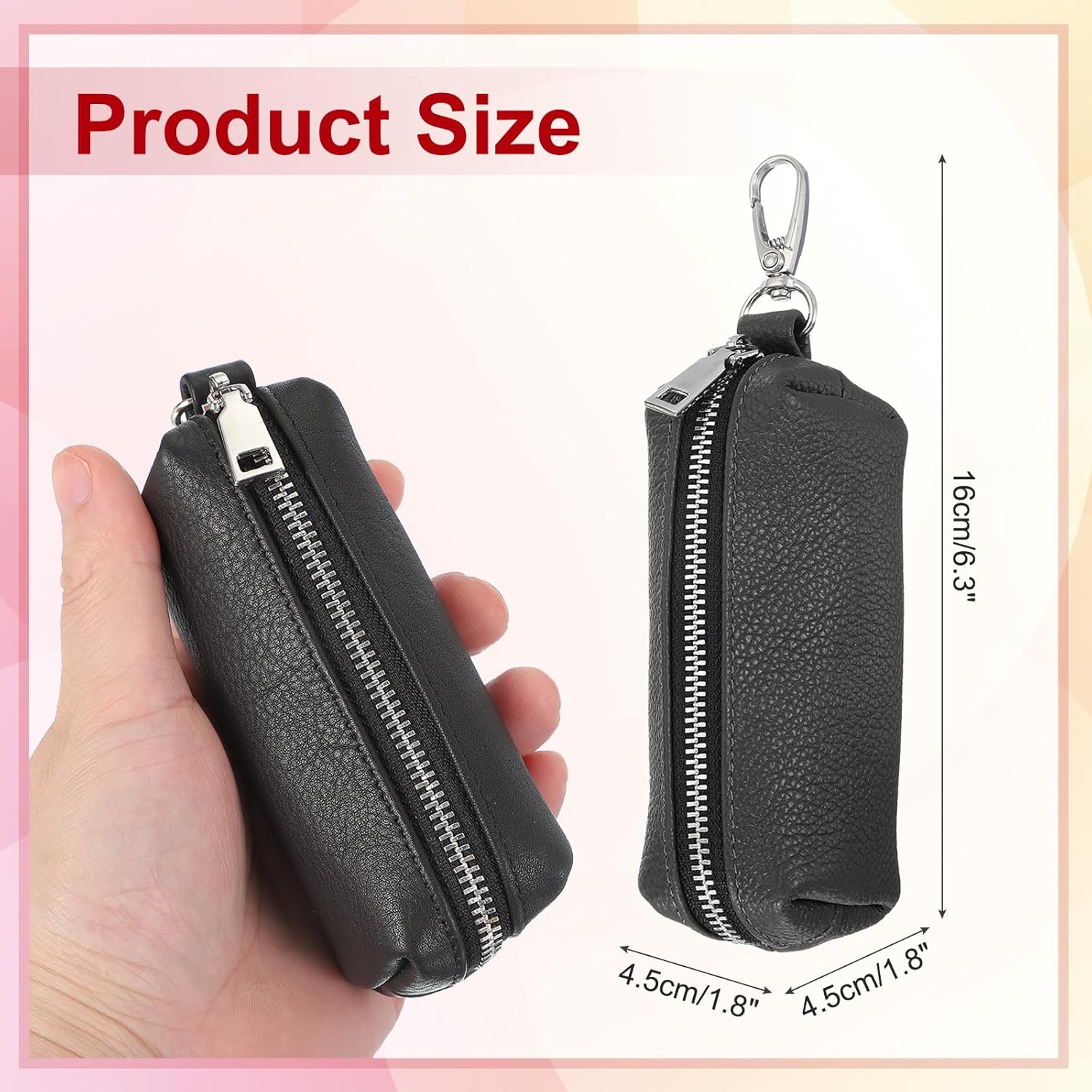 Leather Coin Purse, Leather Car Key Holder Bag Hand-held Change Purse Keychain Pouch Small Coin Pouch with Key Ring for Women and Men, Black