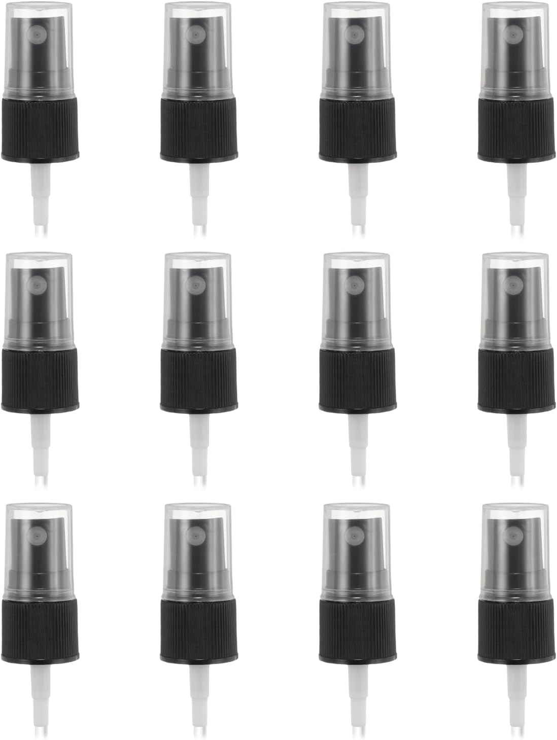 12 Pcs Black Spray Top, 18/410 Fine Mist Sprayer Reusable Replacement Spray Bottle Pump Stripe Plastic Top for Cosmetic Perfume and Body Sprays Bottle