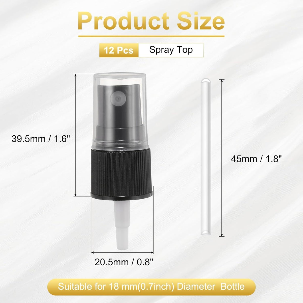 12 Pcs Black Spray Top, 18/410 Fine Mist Sprayer Reusable Replacement Spray Bottle Pump Stripe Plastic Top for Cosmetic Perfume and Body Sprays Bottle