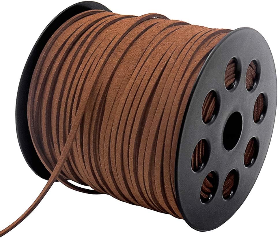 Leather String, 100 Yards 2.6mm Flat Suede Cord, Faux Leather Cord for Jewelry Making, Necklaces, Bracelets, Dream Catchers and DIY Crafts (Brown)