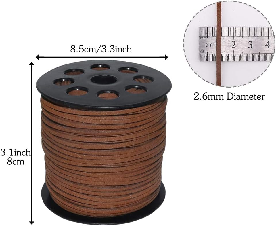 Leather String, 100 Yards 2.6mm Flat Suede Cord, Faux Leather Cord for Jewelry Making, Necklaces, Bracelets, Dream Catchers and DIY Crafts (Brown)