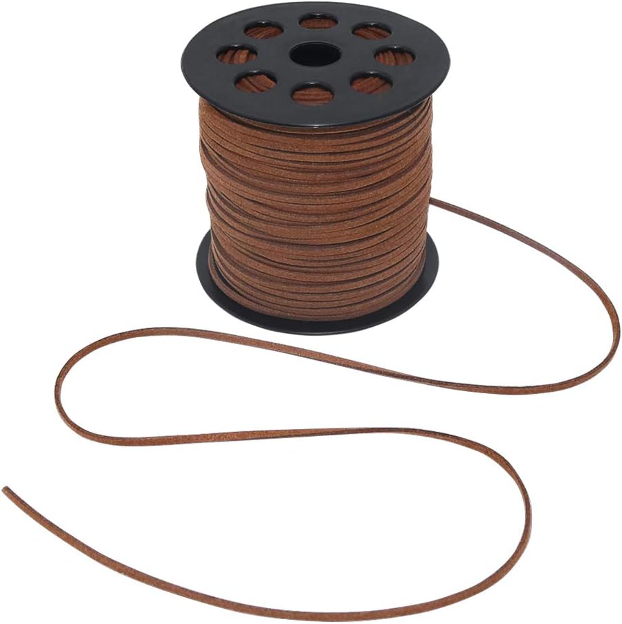 Leather String, 100 Yards 2.6mm Flat Suede Cord, Faux Leather Cord for Jewelry Making, Necklaces, Bracelets, Dream Catchers and DIY Crafts (Brown)