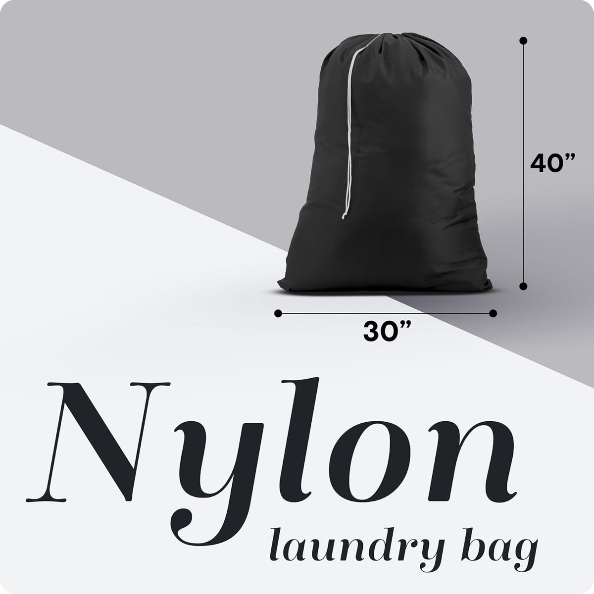 Nylon XL - Large Capacity with Locking Drawstring, Machine Washable, Fits Laundry Baskets or Hampers, Holds 3 Loads of Clothes - Black (Pack of 2)