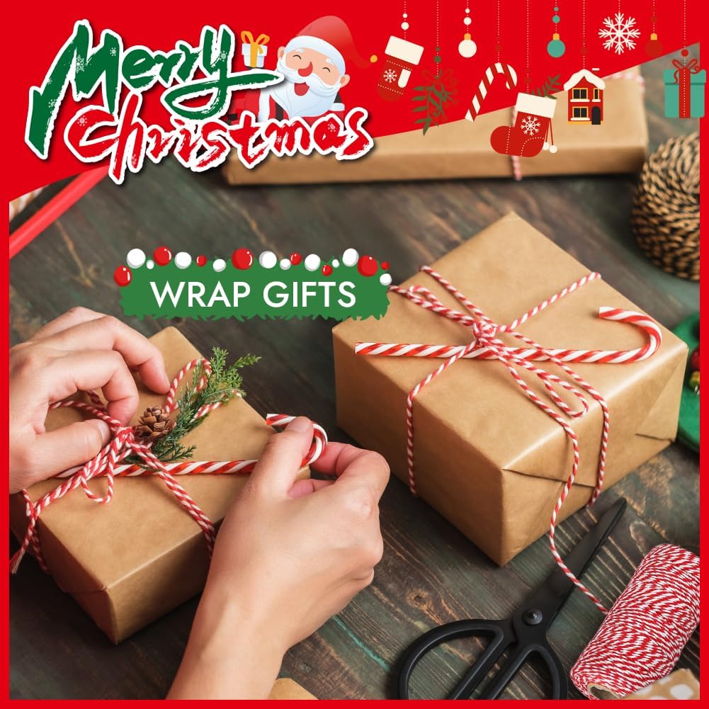 Bakers Twine, 656 Feet 2 Rolls Christmas Twine String Ribbon for Gift Wrapping, Pastry Boxes Tying, Festival Decorations, DIY Crafts (328Feet Each Roll)