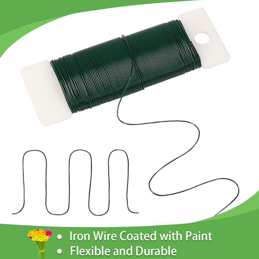 Green Floral Wire, 3 Pack Christmas Wreath Wire, 295 Feet 22 Gauge Florist Ties for Flower Arrangements, Christmas Ornaments, Wreath Making, Gardening, Crafts