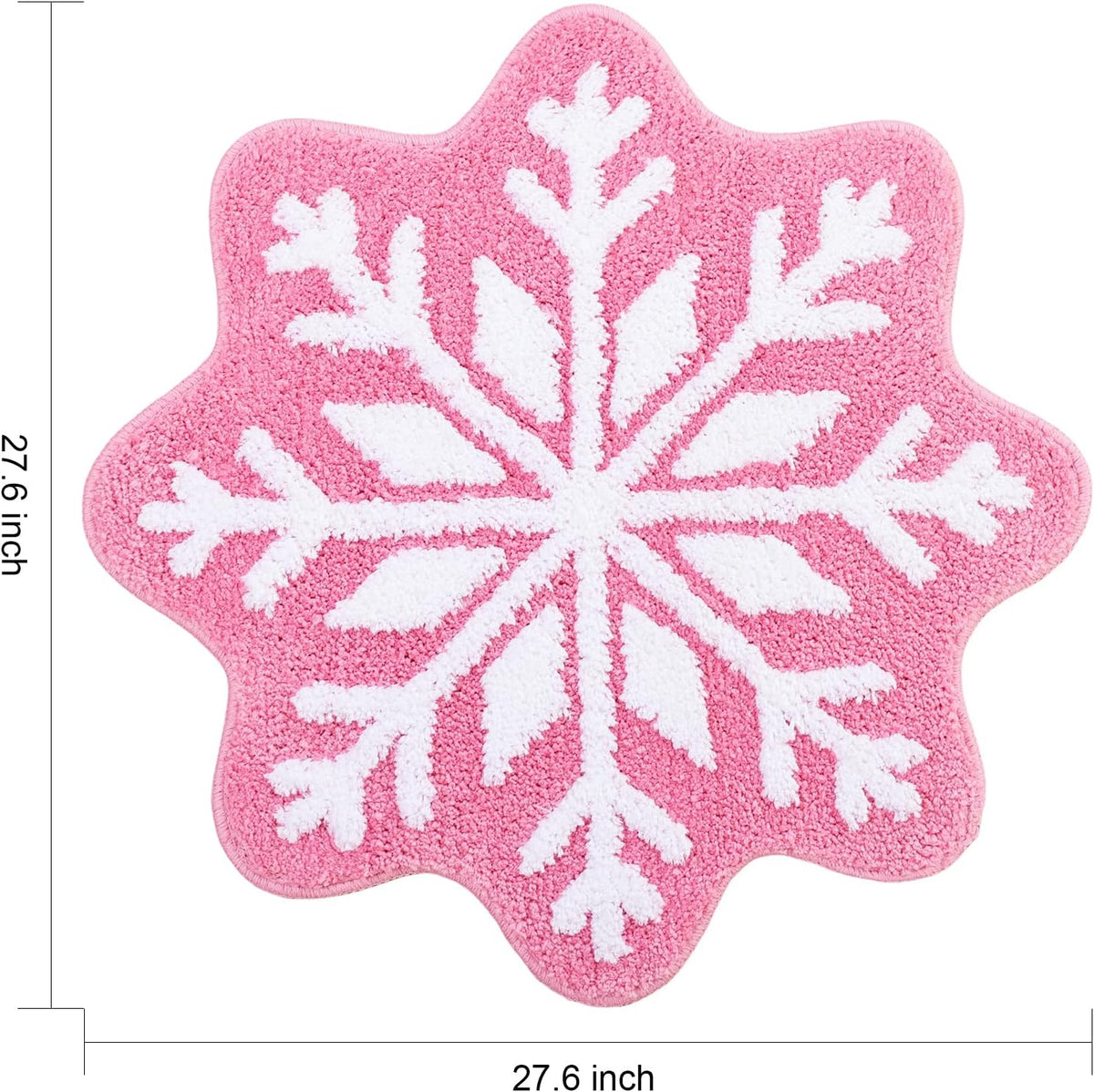 Pink Christmas Decor Snowflake Bathroom Rug, Snowflake Welcome Mat Non Slip Round Shaped Washable Bathtub Rug Bathroom Tub Kitchen Rug Decoration