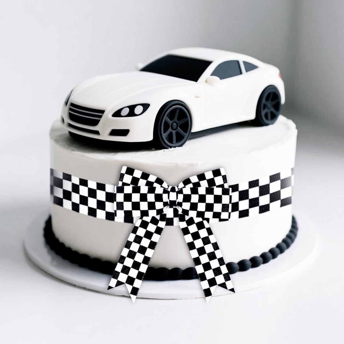 Black and White Checkered Ribbon - Racing Car Theme Black Grosgrain Buffalo Plaid Ribbon for Gift Wrapping, 1 in x 10 Yds White Gingham Ribbons for Crafts, Wreath, and Racing Cakes Decor