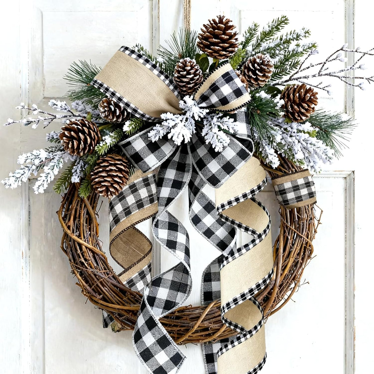 Buffalo Plaid Ribbon Wired – 3 Rolls 2.5'' x 18 Yards, Burlap Black and White Plaid Ribbons for Crafts, Christmas Gift Wrapping, Wreaths and Decoration