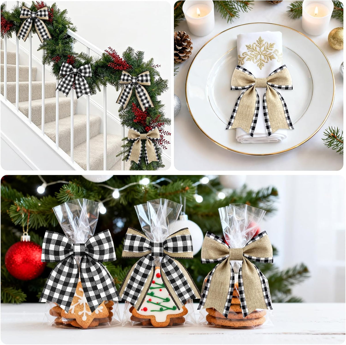 Buffalo Plaid Ribbon Wired – 3 Rolls 2.5'' x 18 Yards, Burlap Black and White Plaid Ribbons for Crafts, Christmas Gift Wrapping, Wreaths and Decoration