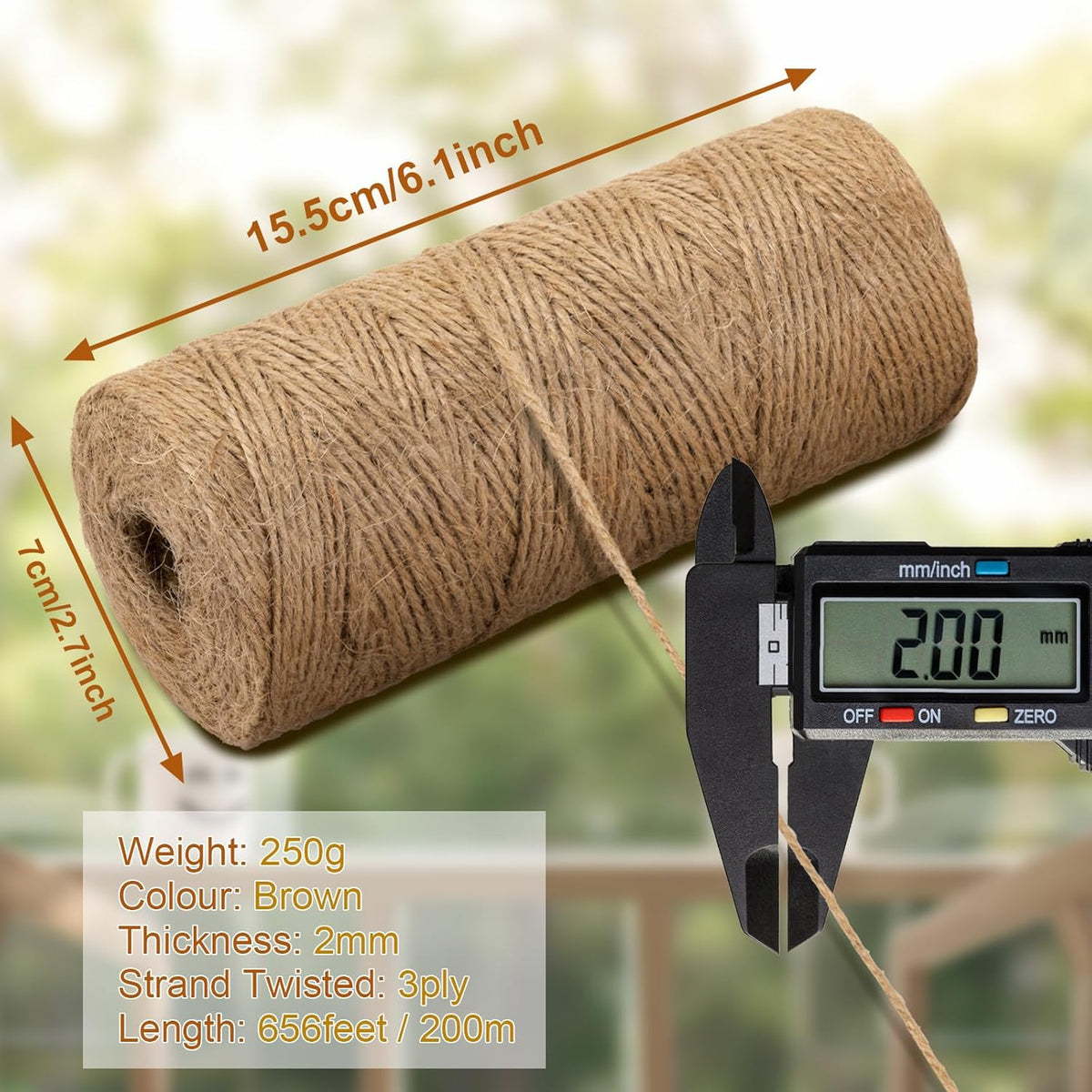Twine String 1312 Feet Long Jute Twine Hemp Rope for Gardening Crafts Giftwares Wrapping Packing Wedding Decor, Brown 2 Rolls