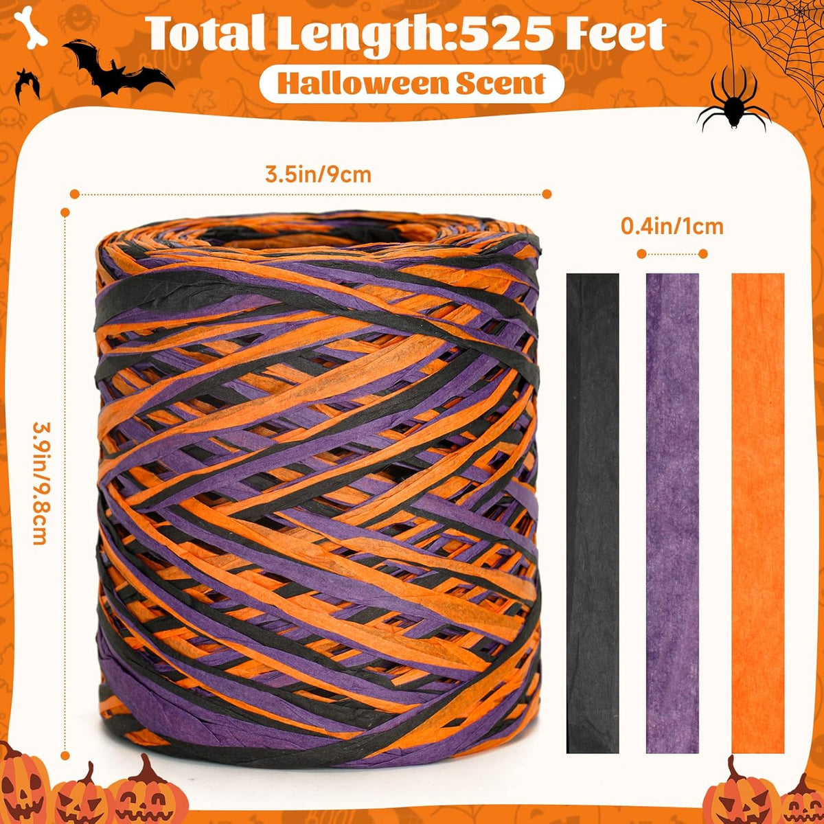 Halloween Raffia Ribbon 525 Feet Orange Black Purple Raffia Ribbon Colored Raffia Paper Ribbon Gift Wrapping Raffia Ribbon Packing Paper Craft Ribbon for Crafts Gift Wrapping Halloween Decor