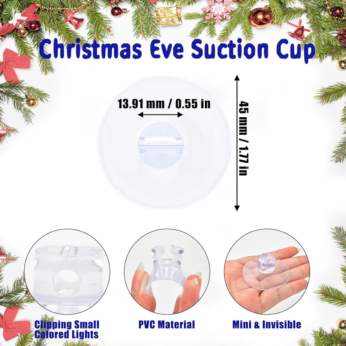 Christmas Light String Suction Cup Holders & Hooks for Seasonal Lights & Xmas Decorations (50Pcs)