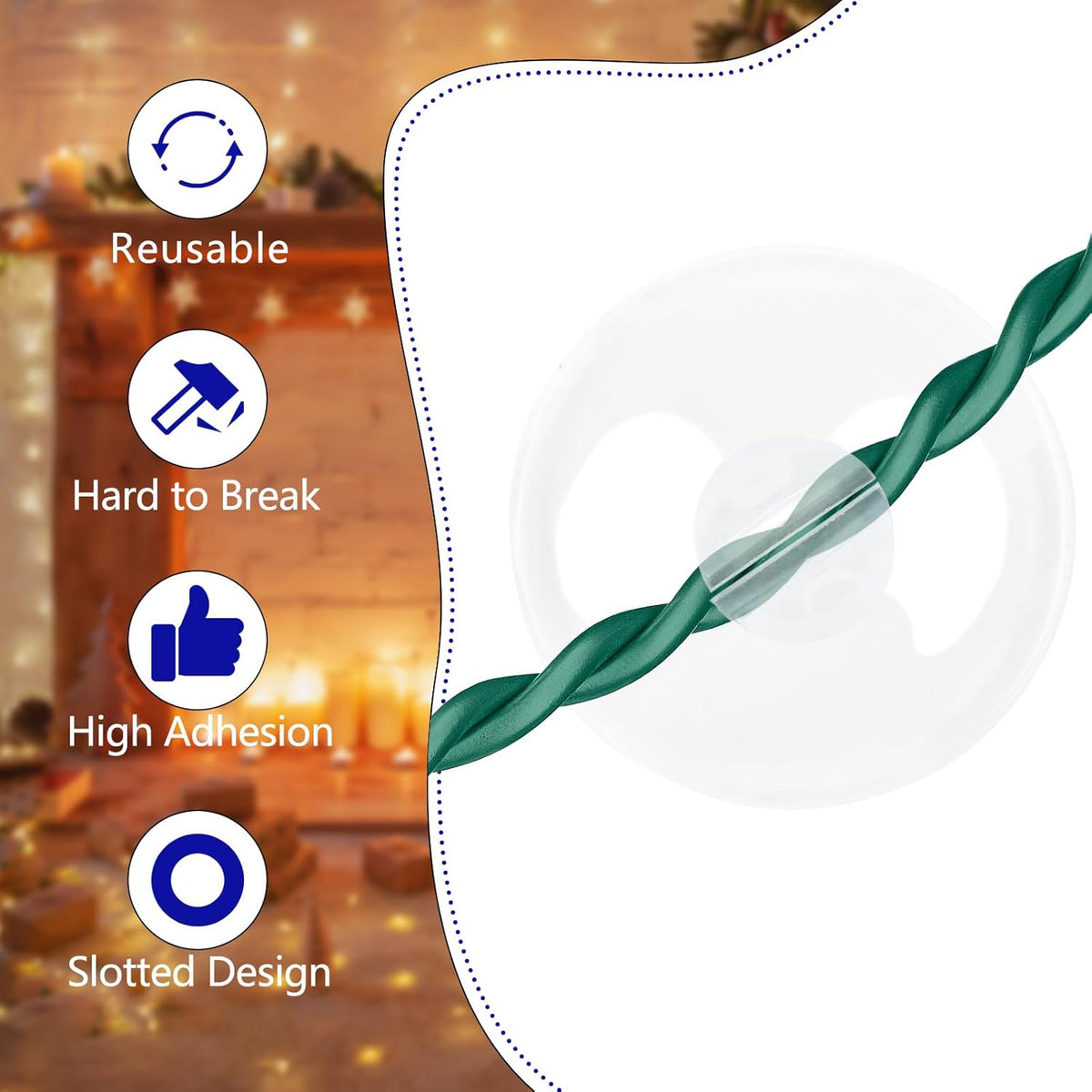 Christmas Light String Suction Cup Holders & Hooks for Seasonal Lights & Xmas Decorations (50Pcs)
