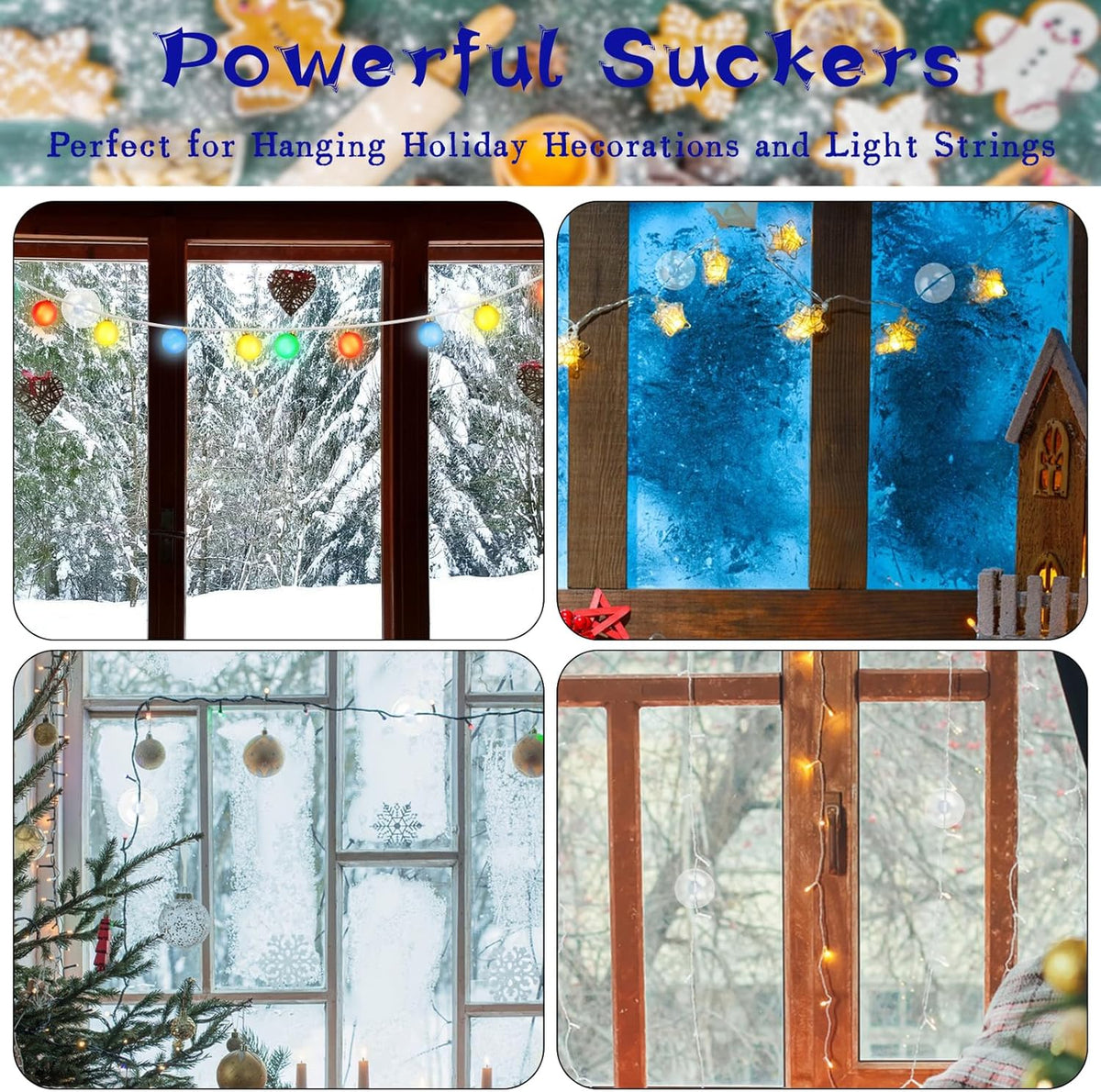 Christmas Light String Suction Cup Holders & Hooks for Seasonal Lights & Xmas Decorations (50Pcs)