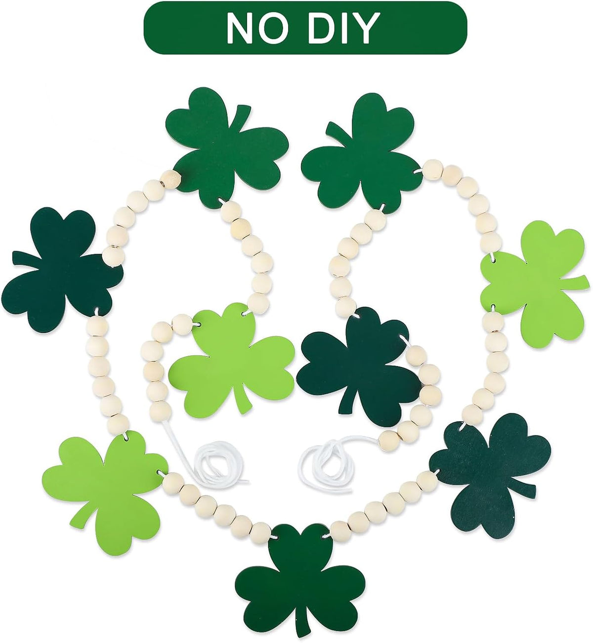 4.5 FT St.Patrick’s Day Shamrock Garland for Decorations, Wood Green Garland with Beads NO DIY, Clover St Patricks Banner Garlands for Mantle, Fireplace, Party Home Decor （Shamrock）