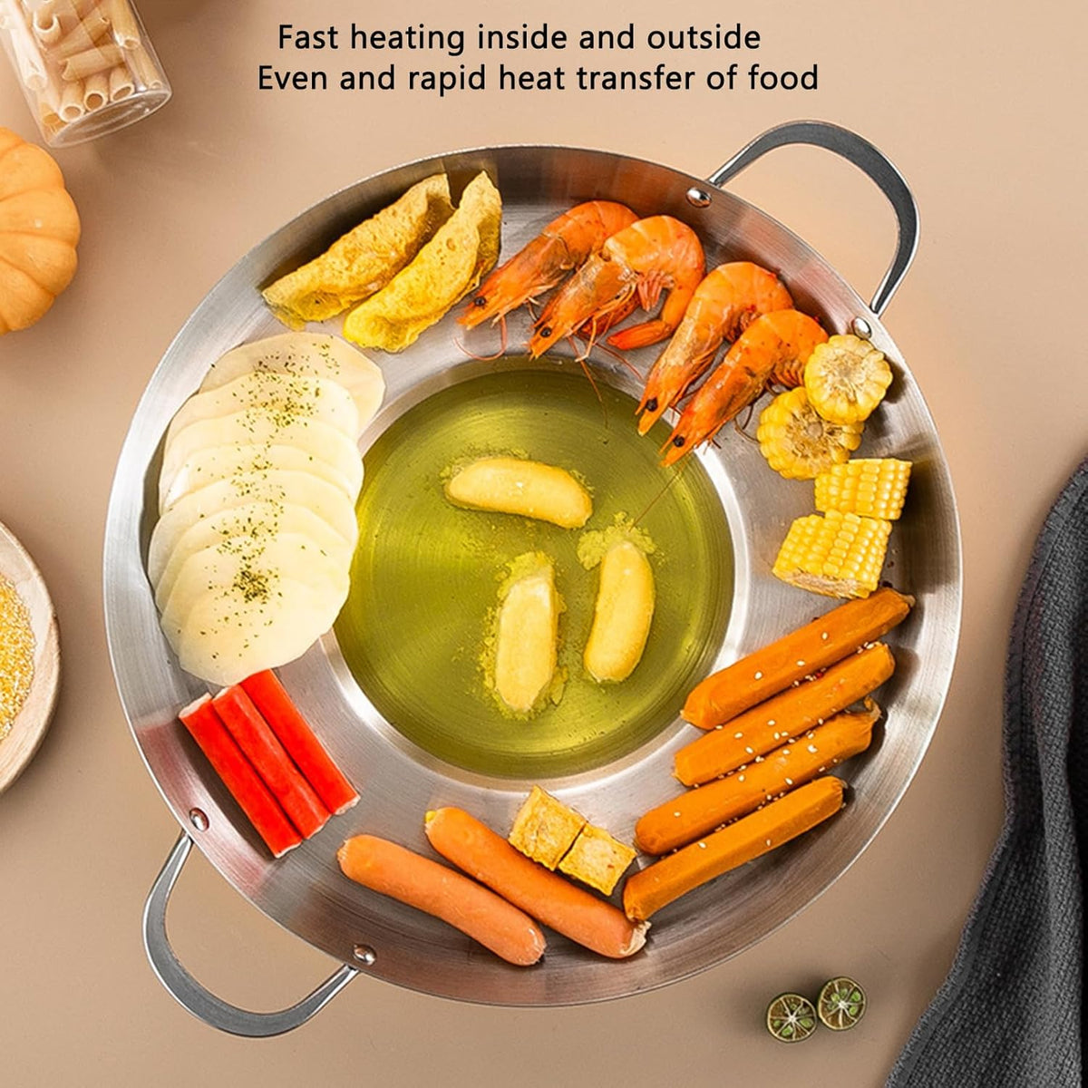 38cm Multifunctional Grill Pan with Double Handles - Silver - Suitable for Induction Gas and Barbecue - Camping Cooking Pan