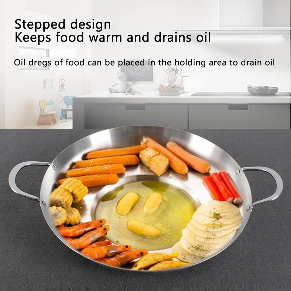 38cm Multifunctional Grill Pan with Double Handles - Silver - Suitable for Induction Gas and Barbecue - Camping Cooking Pan