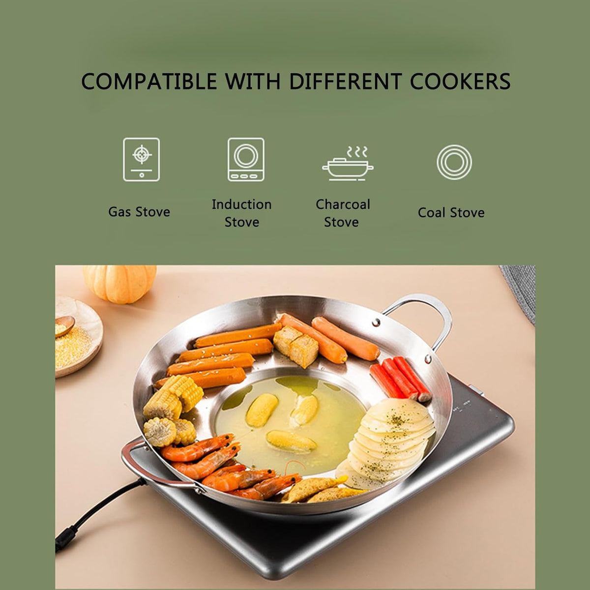 38cm Multifunctional Grill Pan with Double Handles - Silver - Suitable for Induction Gas and Barbecue - Camping Cooking Pan