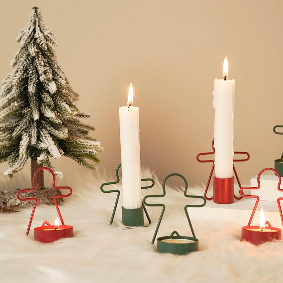 2 Pack Christmas Candles - Gingerbread & Nutcracker Shaped Candles - Arch Design - Red & Green Festive Decor - Perfect Centerpiece or Gift Idea