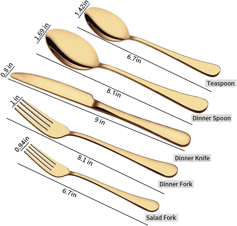 Gold Silverware Set for 8, 40-Piece Gold Flatware Set Stainless Steel Cutlery Kitchen Utensil Set Mirror Polished